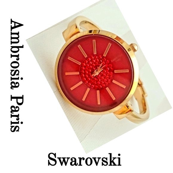 Ambrosia Paris Soleil Rouge Red Swarovski Crystals Watch
